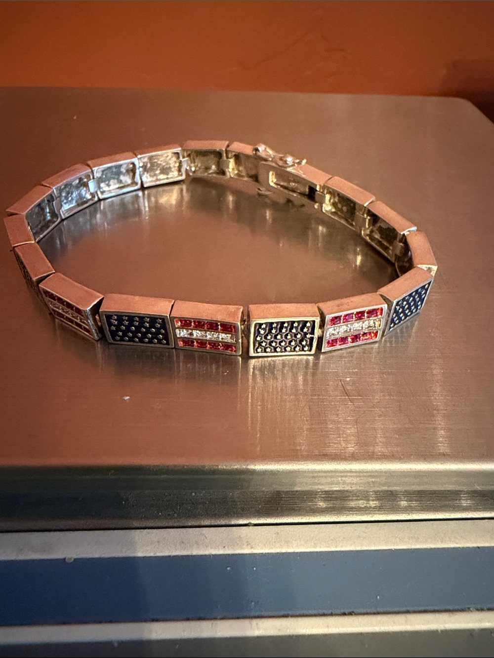 925 sterling silver Patriotic Tile Bracelet with Red, White & Blue Accents